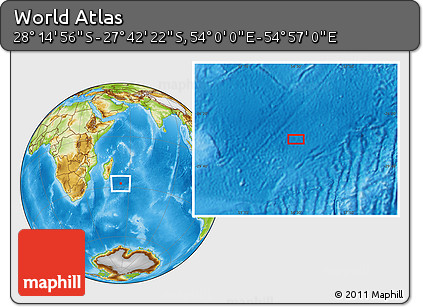 Physical Location Map of the Area around 27° 58' 39" S, 54° 28' 30" E