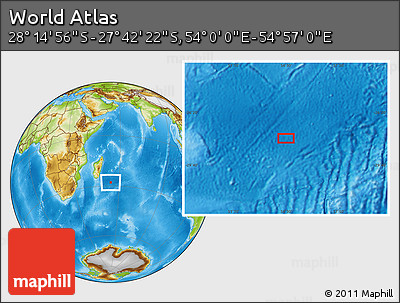 Physical Location Map of the Area around 27° 58' 39" S, 54° 28' 30" E