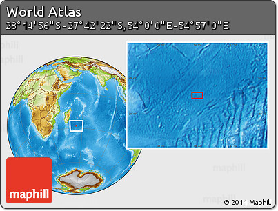 Physical Location Map of the Area around 27° 58' 39" S, 54° 28' 30" E