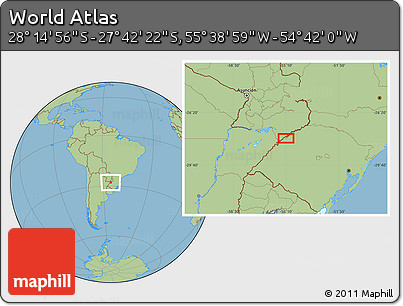 Savanna Style Location Map of the Area around 27° 58' 39" S, 55° 10' 29" W