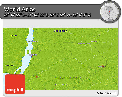 Physical 3D Map of the Area around 27° 58' 39" S, 58° 34' 30" W