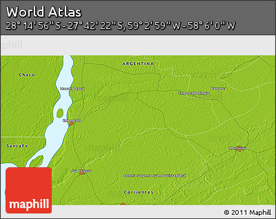 Physical 3D Map of the Area around 27° 58' 39" S, 58° 34' 30" W