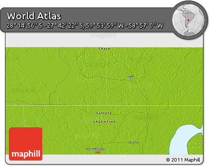 Physical 3D Map of the Area around 27° 58' 39" S, 59° 25' 29" W