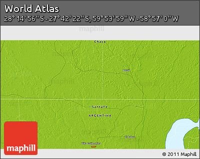 Physical 3D Map of the Area around 27° 58' 39" S, 59° 25' 29" W