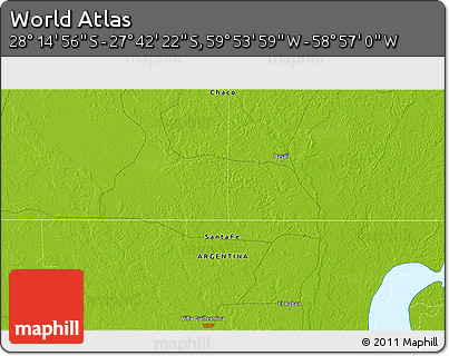Physical 3D Map of the Area around 27° 58' 39" S, 59° 25' 29" W