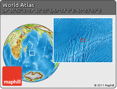 Physical Location Map of the Area around 27° 58' 39" S, 60° 25' 29" E