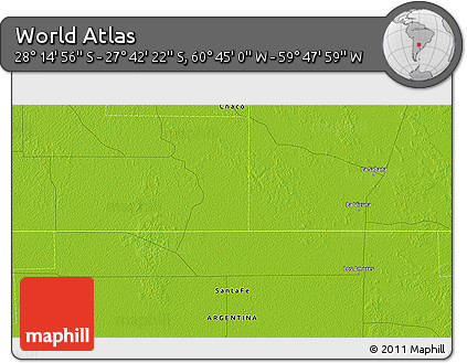 Physical 3D Map of the Area around 27° 58' 39" S, 60° 16' 29" W