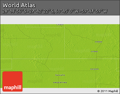 Physical 3D Map of the Area around 27° 58' 39" S, 60° 16' 29" W