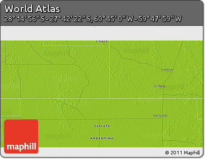 Physical 3D Map of the Area around 27° 58' 39" S, 60° 16' 29" W