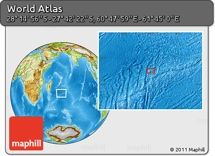 Physical Location Map of the Area around 27° 58' 39" S, 61° 16' 29" E