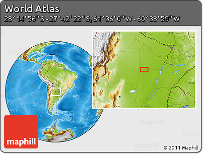 Physical Location Map of the Area around 27° 58' 39" S, 61° 7' 30" W