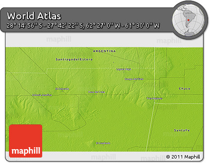Physical 3D Map of the Area around 27° 58' 39" S, 61° 58' 30" W