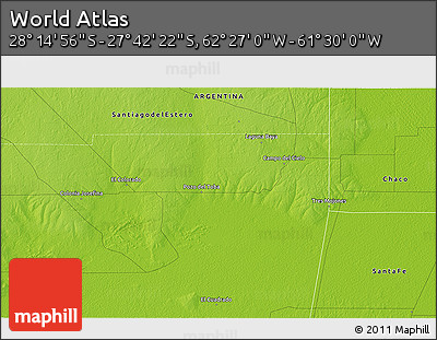 Physical 3D Map of the Area around 27° 58' 39" S, 61° 58' 30" W