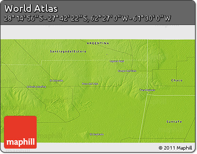 Physical 3D Map of the Area around 27° 58' 39" S, 61° 58' 30" W