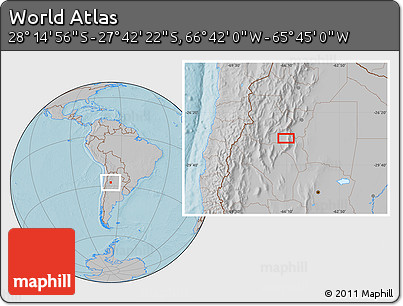 Gray Location Map of the Area around 27° 58' 39" S, 66° 13' 29" W, hill shading