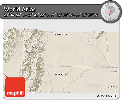 Shaded Relief 3D Map of the Area around 27° 58' 39" S, 67° 4' 29" W