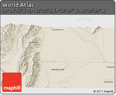 Shaded Relief 3D Map of the Area around 27° 58' 39" S, 67° 4' 29" W