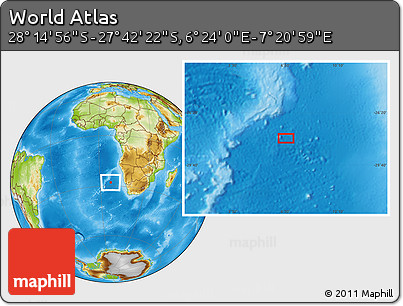 Physical Location Map of the Area around 27° 58' 39" S, 6° 52' 30" E