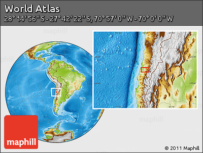 Physical Location Map of the Area around 27° 58' 39" S, 70° 28' 29" W
