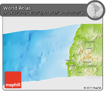 Physical 3D Map of the Area around 27° 58' 39" S, 71° 19' 29" W