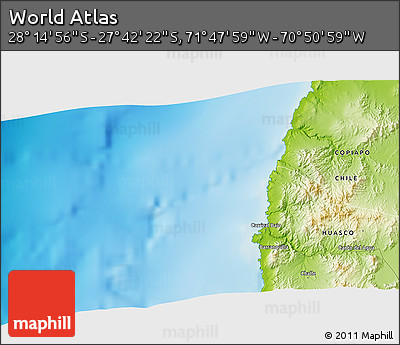 Physical 3D Map of the Area around 27° 58' 39" S, 71° 19' 29" W