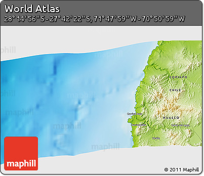 Physical 3D Map of the Area around 27° 58' 39" S, 71° 19' 29" W