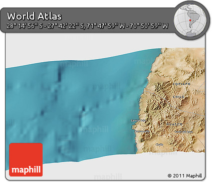 Satellite 3D Map of the Area around 27° 58' 39" S, 71° 19' 29" W