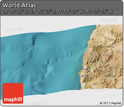 Satellite 3D Map of the Area around 27° 58' 39" S, 71° 19' 29" W