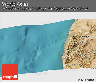 Satellite 3D Map of the Area around 27° 58' 39" S, 71° 19' 29" W