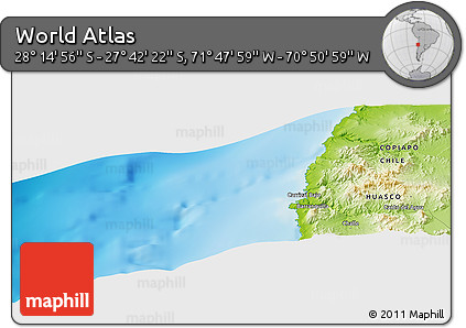 Physical Panoramic Map of the Area around 27° 58' 39" S, 71° 19' 29" W