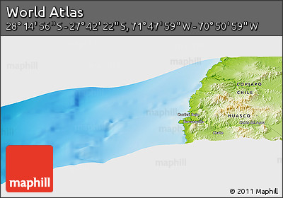 Physical Panoramic Map of the Area around 27° 58' 39" S, 71° 19' 29" W