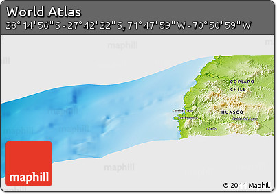 Physical Panoramic Map of the Area around 27° 58' 39" S, 71° 19' 29" W