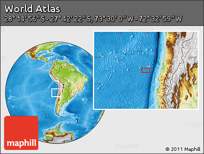 Physical Location Map of the Area around 27° 58' 39" S, 73° 1' 30" W