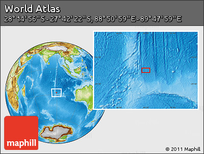 Physical Location Map of the Area around 27° 58' 39" S, 89° 19' 29" E