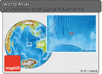 Physical Location Map of the Area around 27° 58' 39" S, 92° 43' 29" E