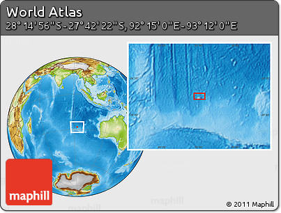 Physical Location Map of the Area around 27° 58' 39" S, 92° 43' 29" E
