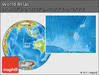 Physical Location Map of the Area around 27° 58' 39" S, 96° 58' 29" E