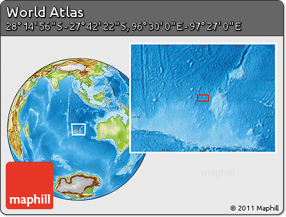 Physical Location Map of the Area around 27° 58' 39" S, 96° 58' 29" E