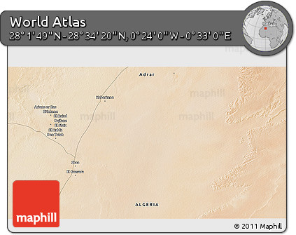 Satellite 3D Map of the Area around 28° 18' 5" N, 0° 4' 30" E