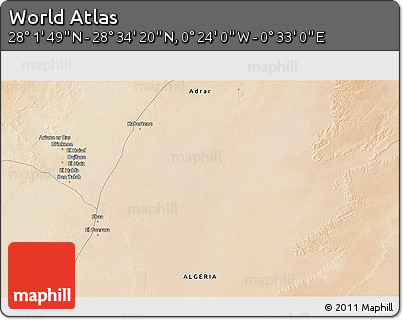 Satellite 3D Map of the Area around 28° 18' 5" N, 0° 4' 30" E