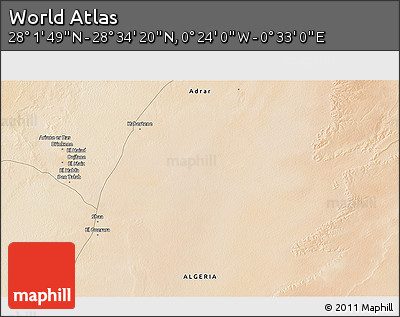 Satellite 3D Map of the Area around 28° 18' 5" N, 0° 4' 30" E
