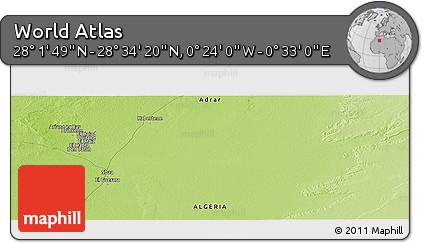 Physical Panoramic Map of the Area around 28° 18' 5" N, 0° 4' 30" E