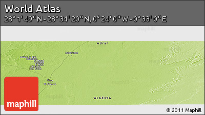 Physical Panoramic Map of the Area around 28° 18' 5" N, 0° 4' 30" E