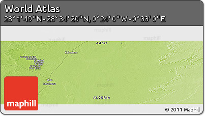 Physical Panoramic Map of the Area around 28° 18' 5" N, 0° 4' 30" E