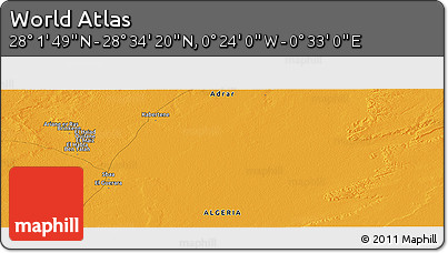 Political Panoramic Map of the Area around 28° 18' 5" N, 0° 4' 30" E