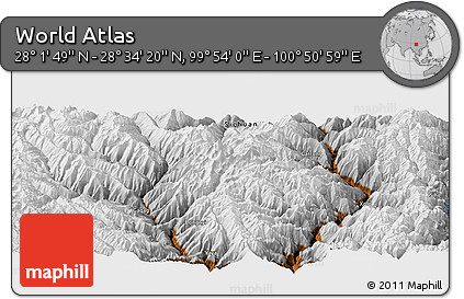 Physical Panoramic Map of the Area around 28° 18' 5" N, 100° 22' 30" E