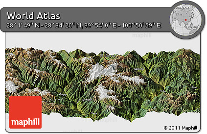 Satellite Panoramic Map of the Area around 28° 18' 5" N, 100° 22' 30" E