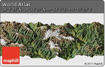 Satellite Panoramic Map of the Area around 28° 18' 5" N, 100° 22' 30" E