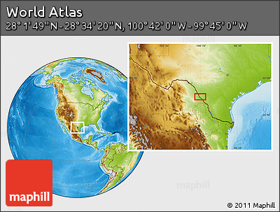 Physical Location Map of the Area around 28° 18' 5" N, 100° 13' 29" W
