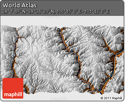 Physical 3D Map of the Area around 28° 18' 5" N, 101° 13' 29" E